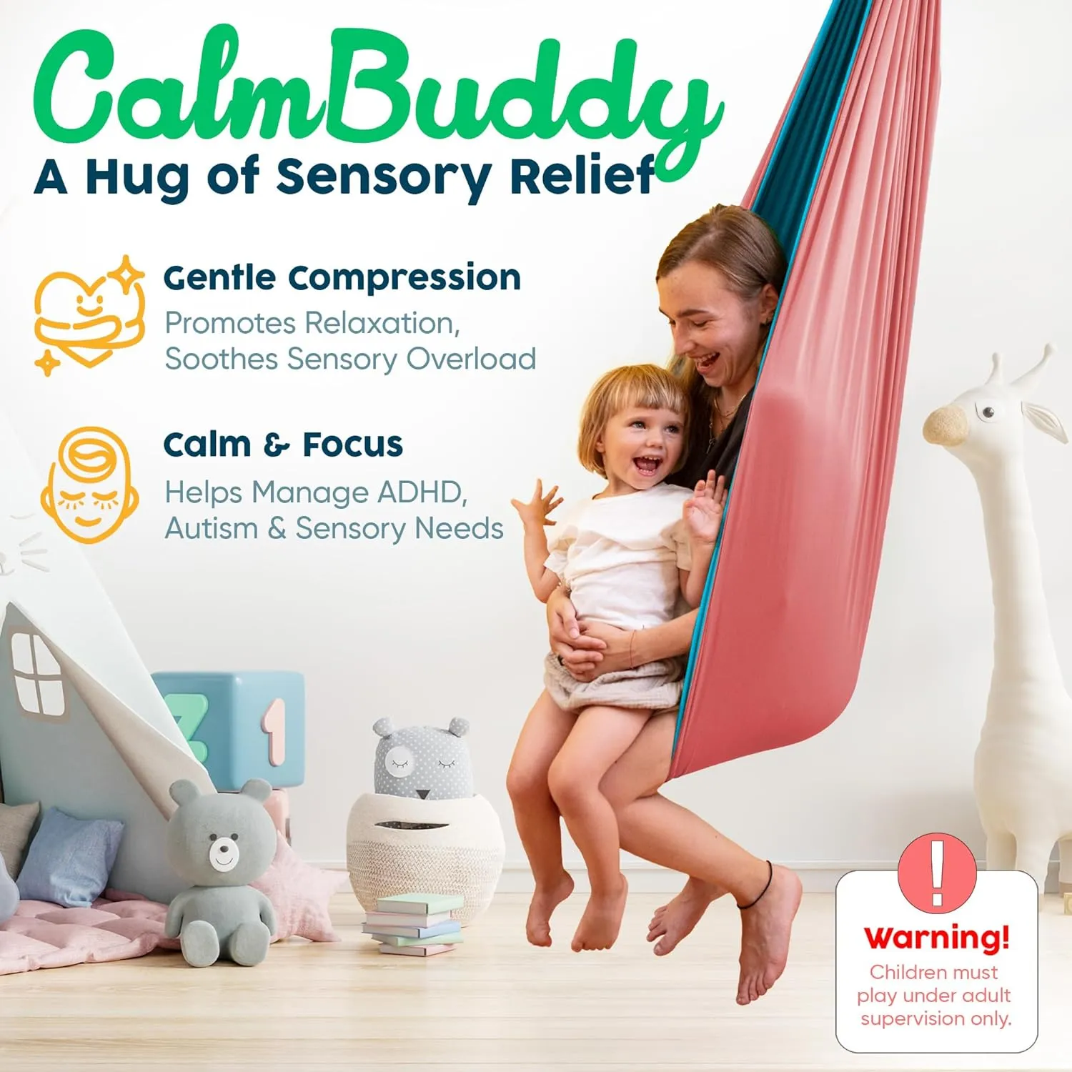 Sensory Swing Indoor Outdoor with 360° Hardware - Holds up to 220 lbs - Calming Therapy Swing for Kids & Adults - Helps with ADHD, Autism, Sensory Processing Disorder - Sturdy Cuddle Hammock
