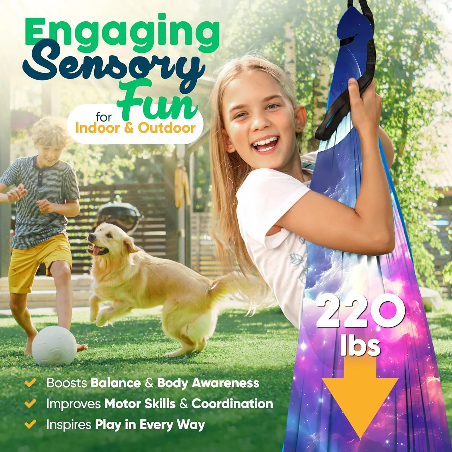 Sensory Swing Indoor Outdoor with 360° Hardware - Holds up to 220 lbs - Calming Therapy Swing for Kids & Adults - Helps with ADHD, Autism, Sensory Processing Disorder - Sturdy Cuddle Hammock
