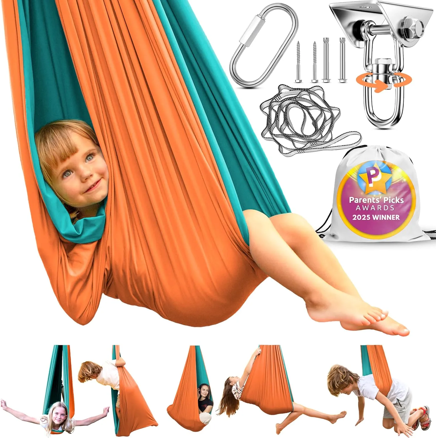 Sensory Swing Indoor Outdoor with 360° Hardware - Holds up to 220 lbs - Calming Therapy Swing for Kids & Adults - Helps with ADHD, Autism, Sensory Processing Disorder - Sturdy Cuddle Hammock