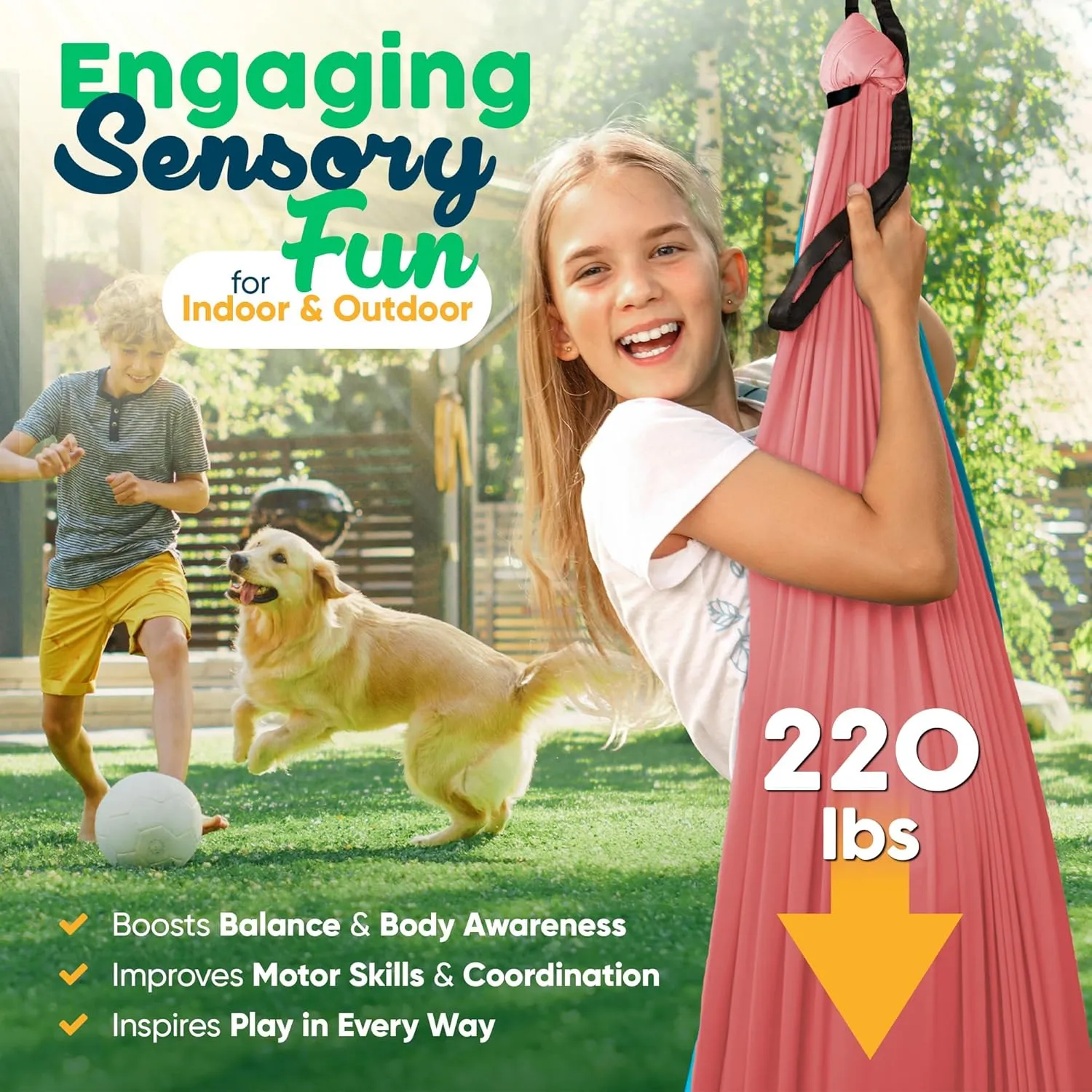 Sensory Swing Indoor Outdoor with 360° Hardware - Holds up to 220 lbs - Calming Therapy Swing for Kids & Adults - Helps with ADHD, Autism, Sensory Processing Disorder - Sturdy Cuddle Hammock