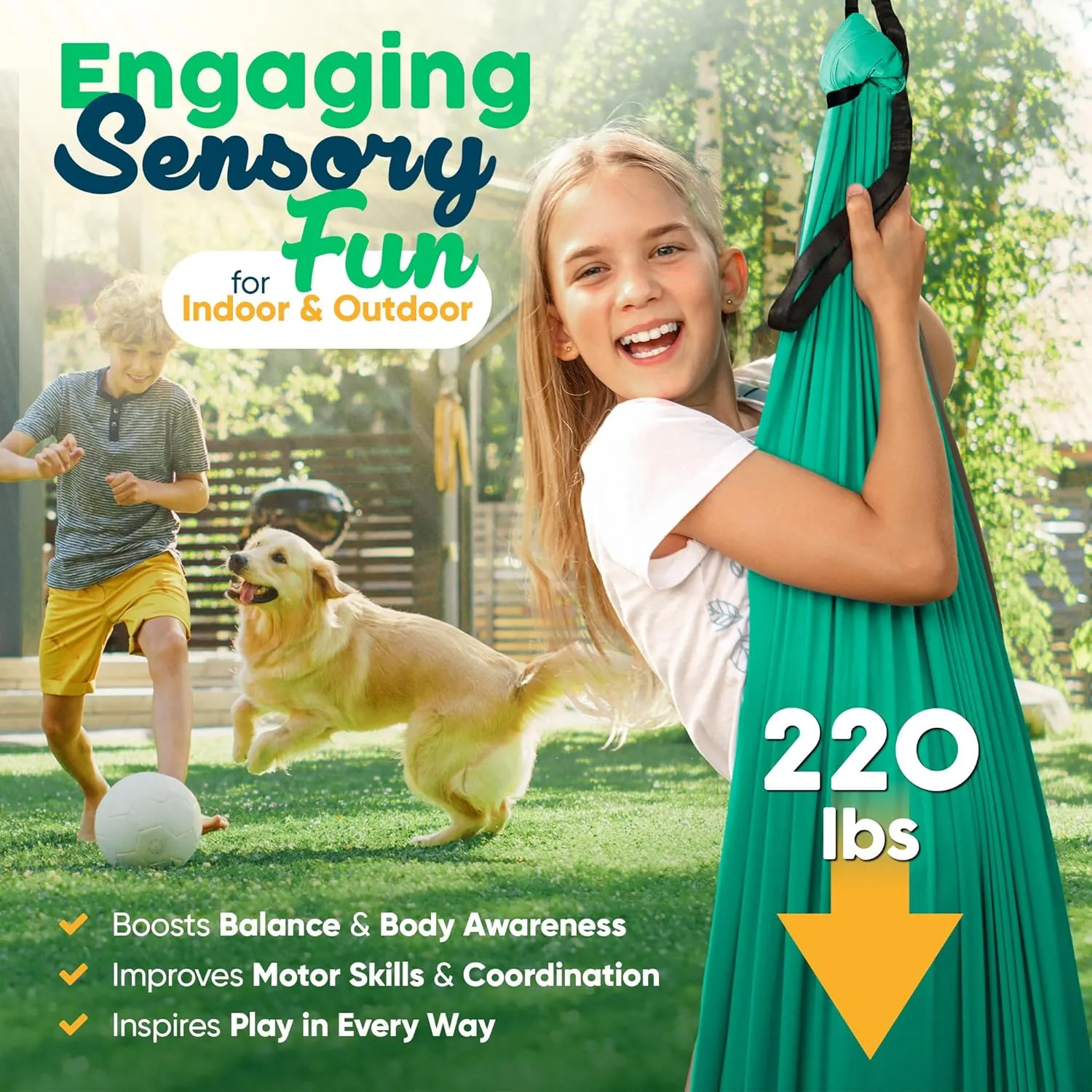 Sensory Swing Indoor Outdoor with 360° Hardware - Holds up to 220 lbs - Calming Therapy Swing for Kids & Adults - Helps with ADHD, Autism, Sensory Processing Disorder - Sturdy Cuddle Hammock