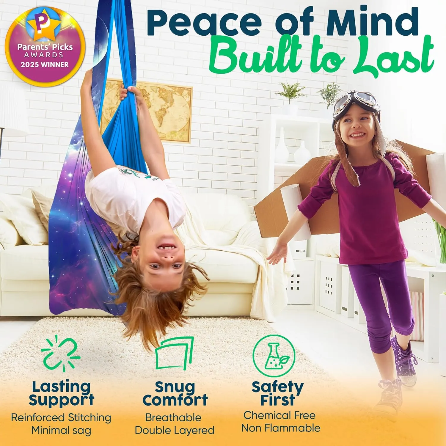 Sensory Swing Indoor Outdoor with 360° Hardware - Holds up to 220 lbs - Calming Therapy Swing for Kids & Adults - Helps with ADHD, Autism, Sensory Processing Disorder - Sturdy Cuddle Hammock