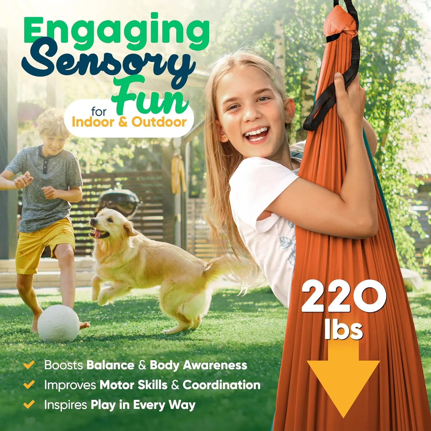 Sensory Swing Indoor Outdoor with 360° Hardware - Holds up to 220 lbs - Calming Therapy Swing for Kids & Adults - Helps with ADHD, Autism, Sensory Processing Disorder - Sturdy Cuddle Hammock