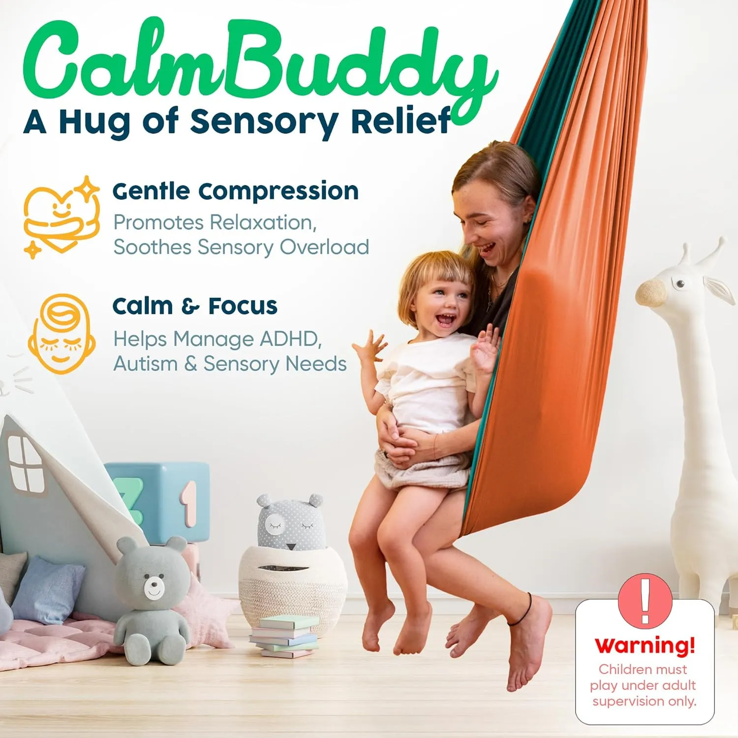 Sensory Swing Indoor Outdoor with 360° Hardware - Holds up to 220 lbs - Calming Therapy Swing for Kids & Adults - Helps with ADHD, Autism, Sensory Processing Disorder - Sturdy Cuddle Hammock
