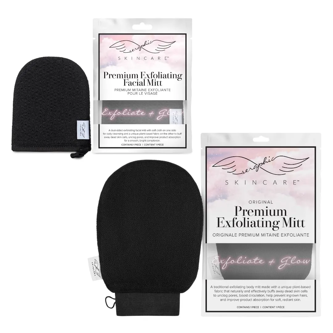 Seraphic Skincare (Original) Premium Exfoliating Mitt for Body (1pc) & Facial Mitt – Facial Scrub Pad for Gentle Cleansing & Exfoliation – Body Exfoliator for Self-Tan Removal & Keratosis Pilaris