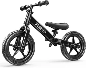 SEREED Toddler Balance Bike 2 Year Old, No Pedal Kids Toy Bike for 2-5 Years Old, Tool-Free Adjustment, Gift for 2-3 Boys Girls, Customize Plate with 3pcs Stickers (Black)