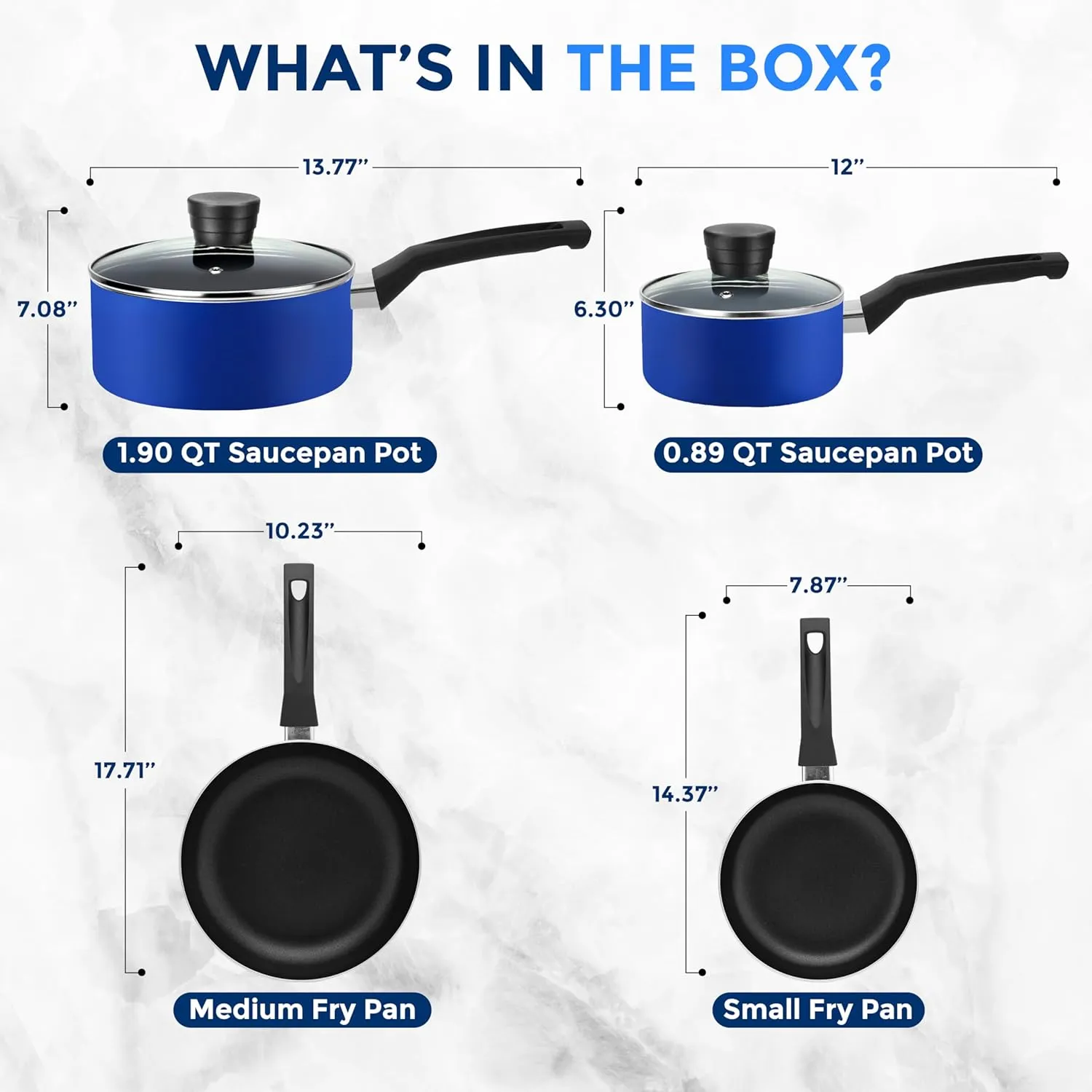 SereneLife 6-Piece Pots and Pans Set – Nonstick Cookware, Black Coating, Heat-Resistant, Dishwasher safe, Includes Fry Pans, Saucepans with Lids, Color Blue