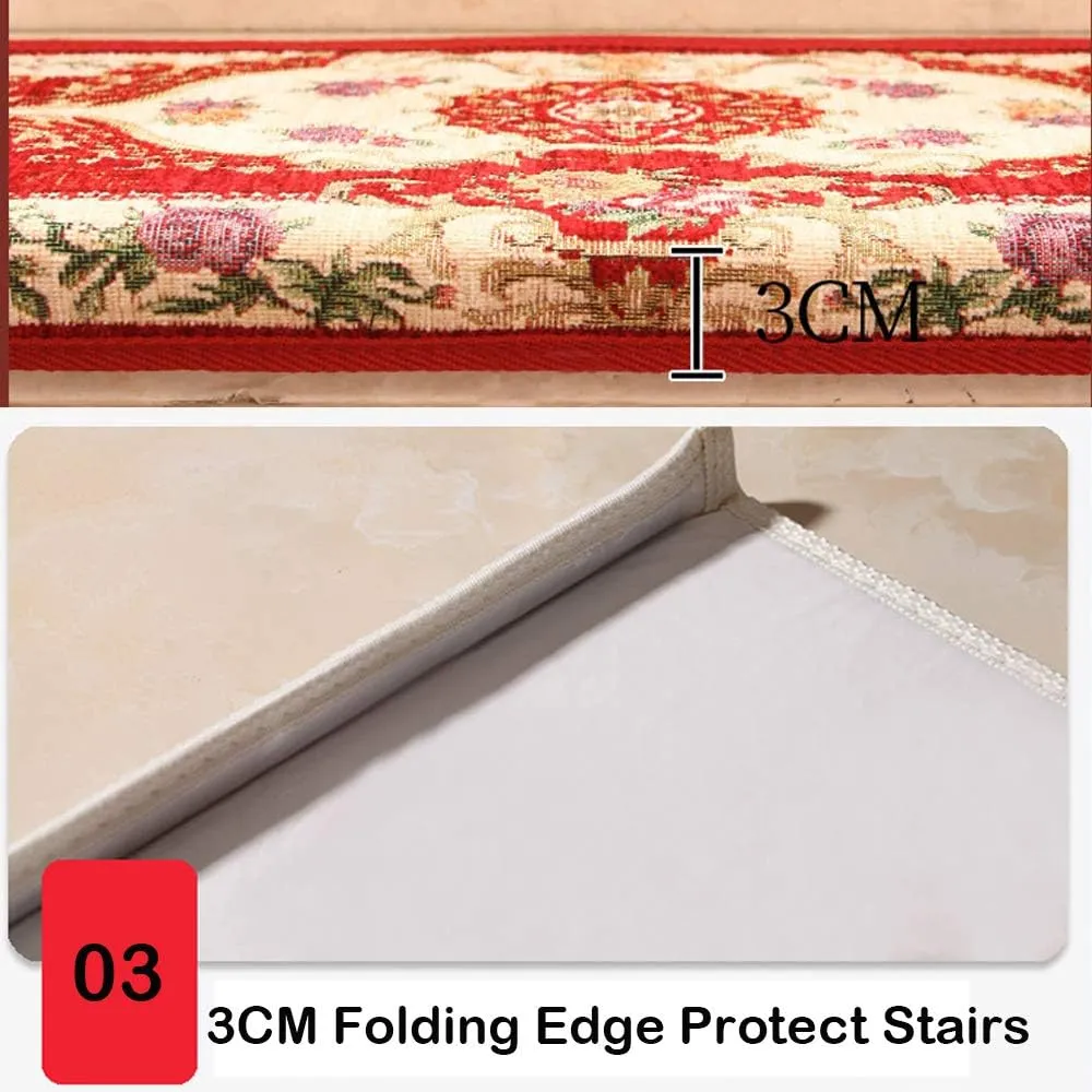 Set of 13 Non-Slip Washable Stair Treads Carpet with Skid Resistant Rubber Backing Indoor Wooden Step Mats Self-Adhesive Stair Protectors 10.2" x 25.2" Alexander Red