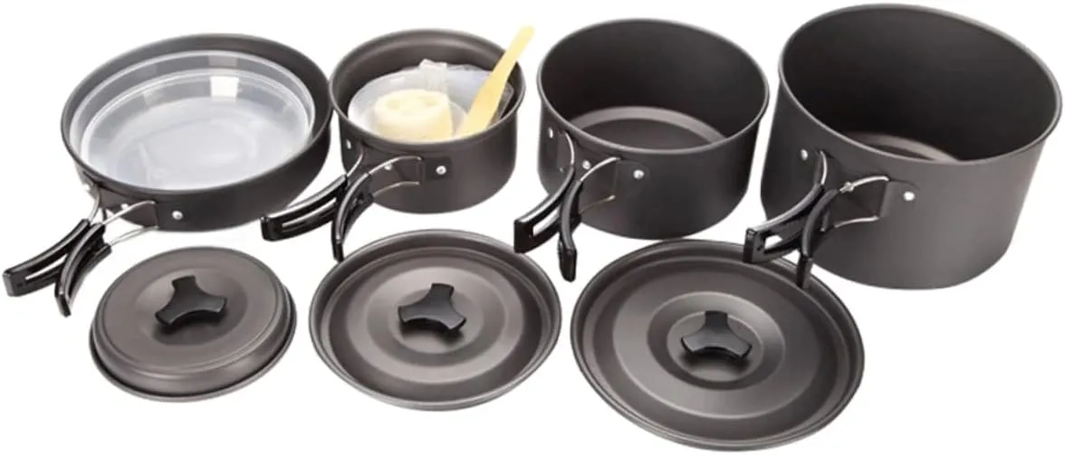 Set of 4 Portable Camping Cookware Insulated Handles Durable Non-Stick Cooking Pots for Outdoor Activities