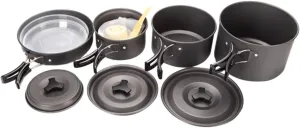 Set of 4 Portable Camping Cookware Insulated Handles Durable Non-Stick Cooking Pots for Outdoor Activities