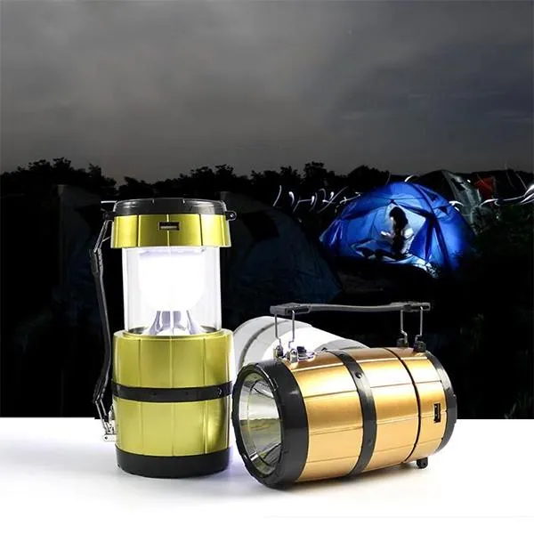 SH-518 Retractable Camping Tent Solar Lantern Outdoor Portable Emergency LED Light Lamp Golden