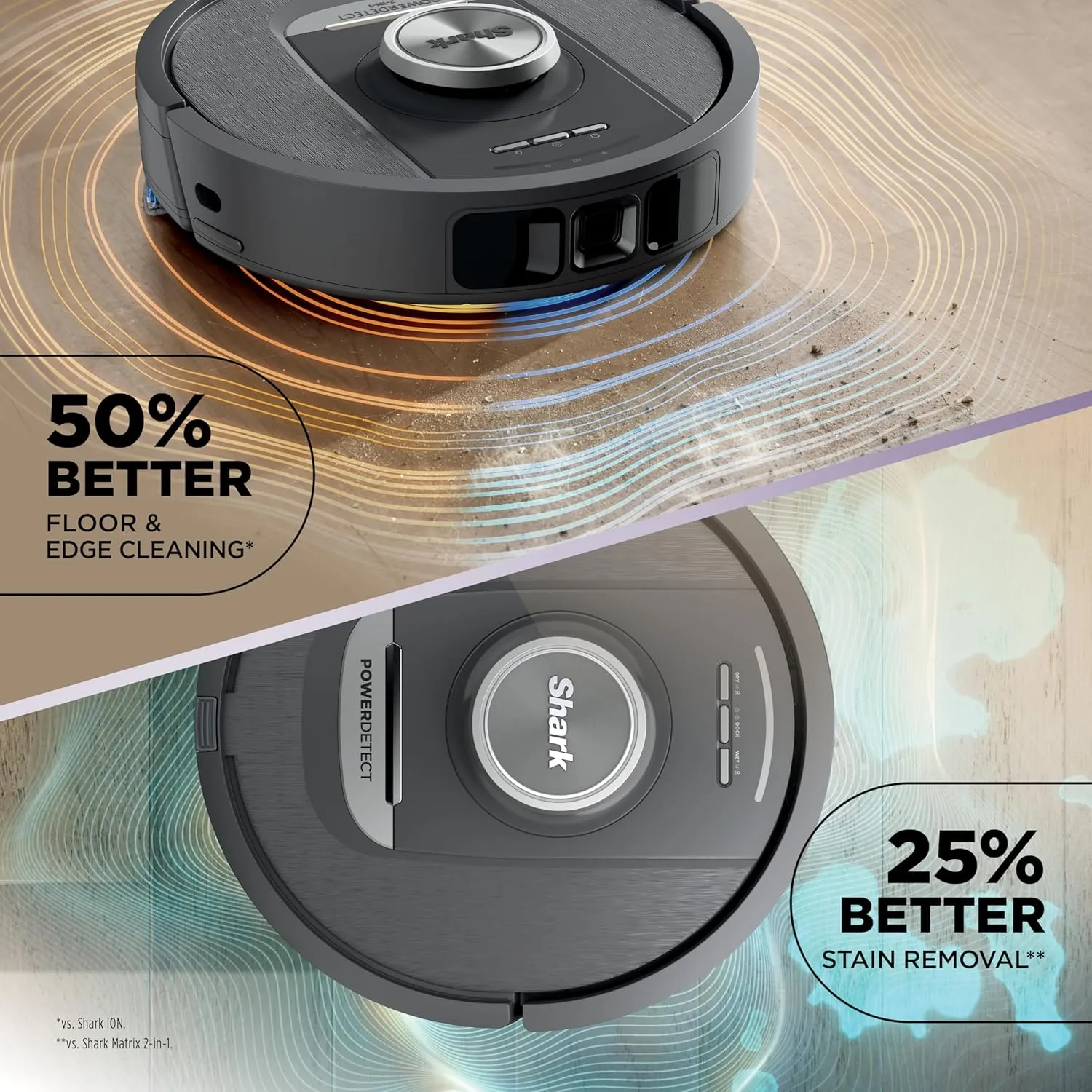 Shark Robot Vacuum & Mop Combo, PowerDetect NeverTouch, Self-Emptying & Self-Refilling, 60-Day Debris Capacity, 30-Day Refill Tank, Pad Dry, 5 Intelligent PowerDetect Cleaning Technologies, RV2820YE