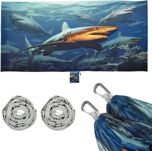 Sharks Camping Hammock, Single Portable Hammocks with Tree Straps & Attached Carry Bag, 330Lbs Capacity Perfect for Outside Indoor Hiking Beach Backpack Travel