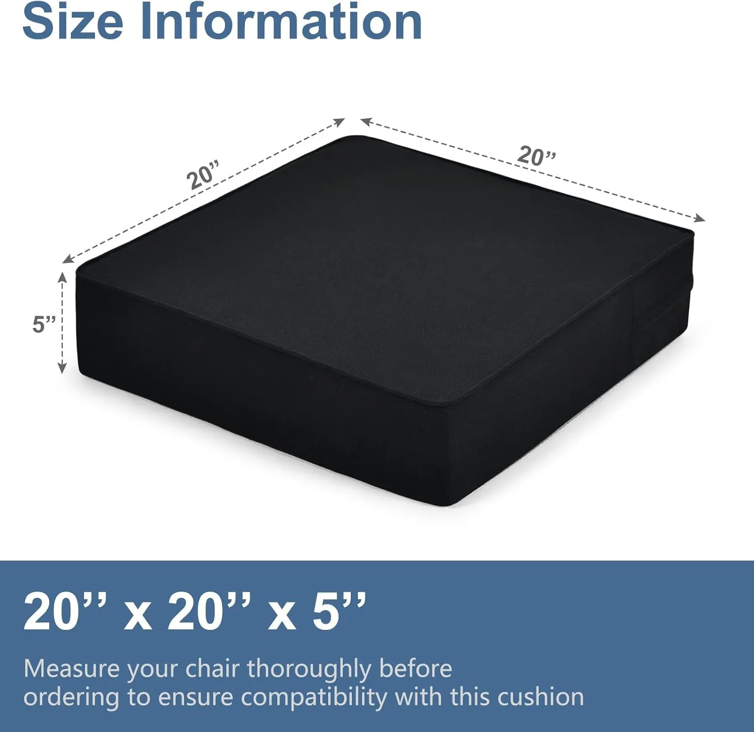 Shinnwa Gel Memory Foam Recliner Cushion for Elderly, Dual-Layer Foam Chair Pad, Extra Large Seat Cushion for Couch, Armchair, Wicker Chairs, Floor, 20 × 20 × 5in, Black