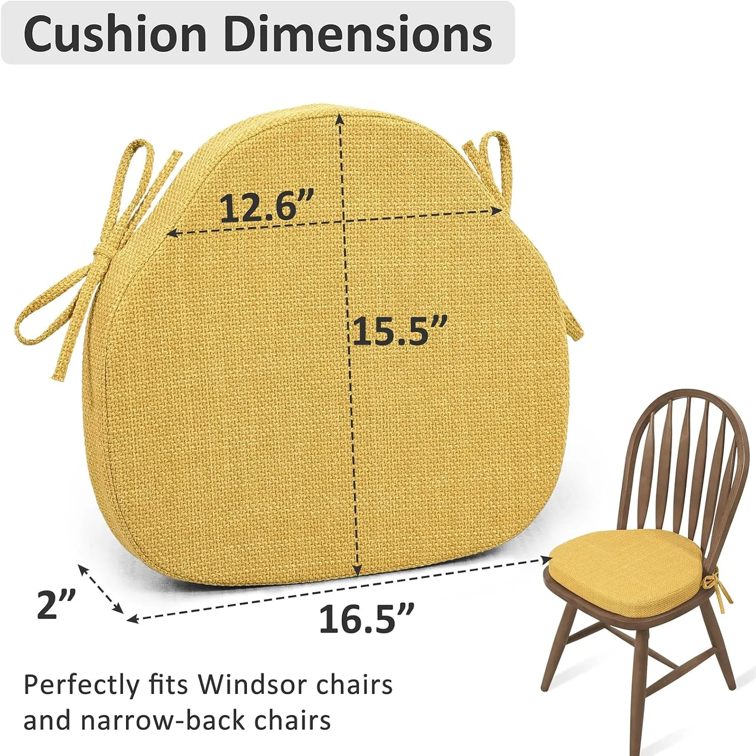 Shinnwa Kitchen Chair Cushions Set of 4, High-Resilience Foam Windsor Seat Pads, Dining Chair Cushions with Ties & Textured Cover, 4 Pack, 16.5 x 15.5 x 2, Mustard Yellow