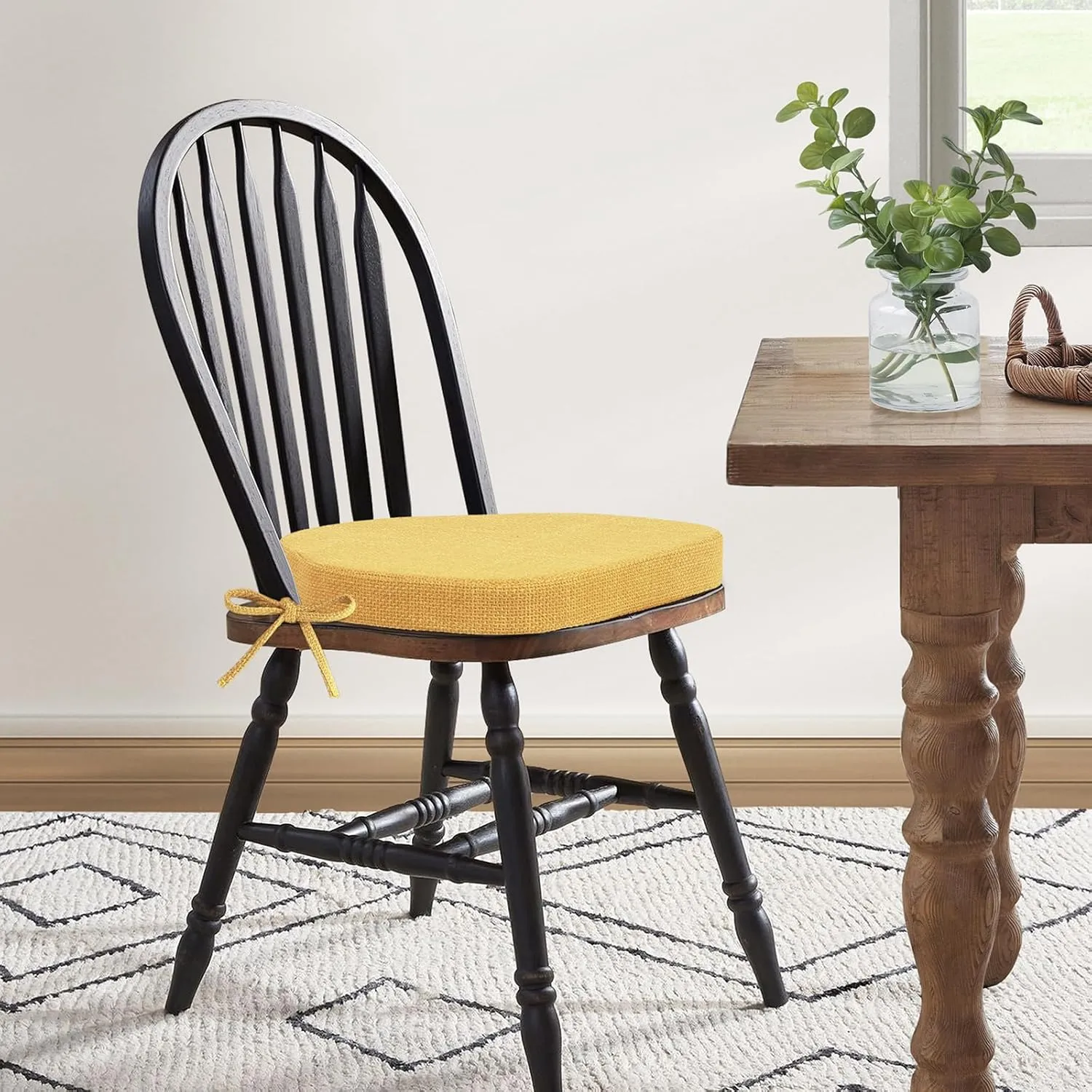 Shinnwa Kitchen Chair Cushions Set of 4, High-Resilience Foam Windsor Seat Pads, Dining Chair Cushions with Ties & Textured Cover, 4 Pack, 16.5 x 15.5 x 2, Mustard Yellow