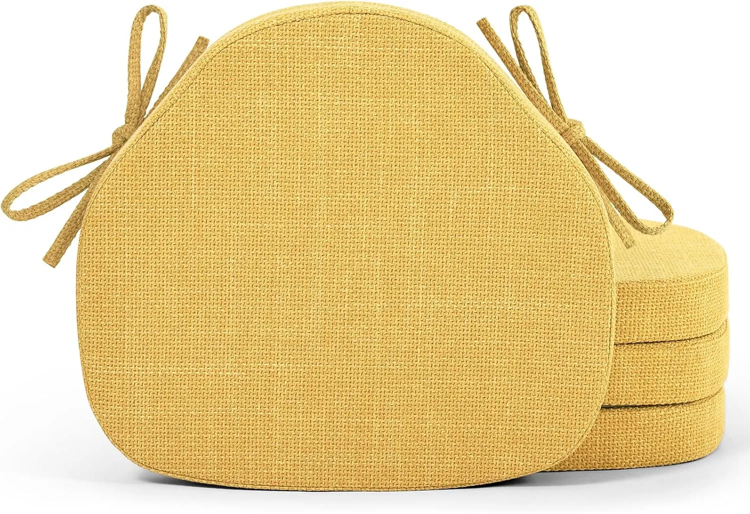 Shinnwa Kitchen Chair Cushions Set of 4, High-Resilience Foam Windsor Seat Pads, Dining Chair Cushions with Ties & Textured Cover, 4 Pack, 16.5 x 15.5 x 2, Mustard Yellow