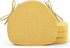 Shinnwa Kitchen Chair Cushions Set of 4, High-Resilience Foam Windsor Seat Pads, Dining Chair Cushions with Ties & Textured Cover, 4 Pack, 16.5 x 15.5 x 2, Mustard Yellow