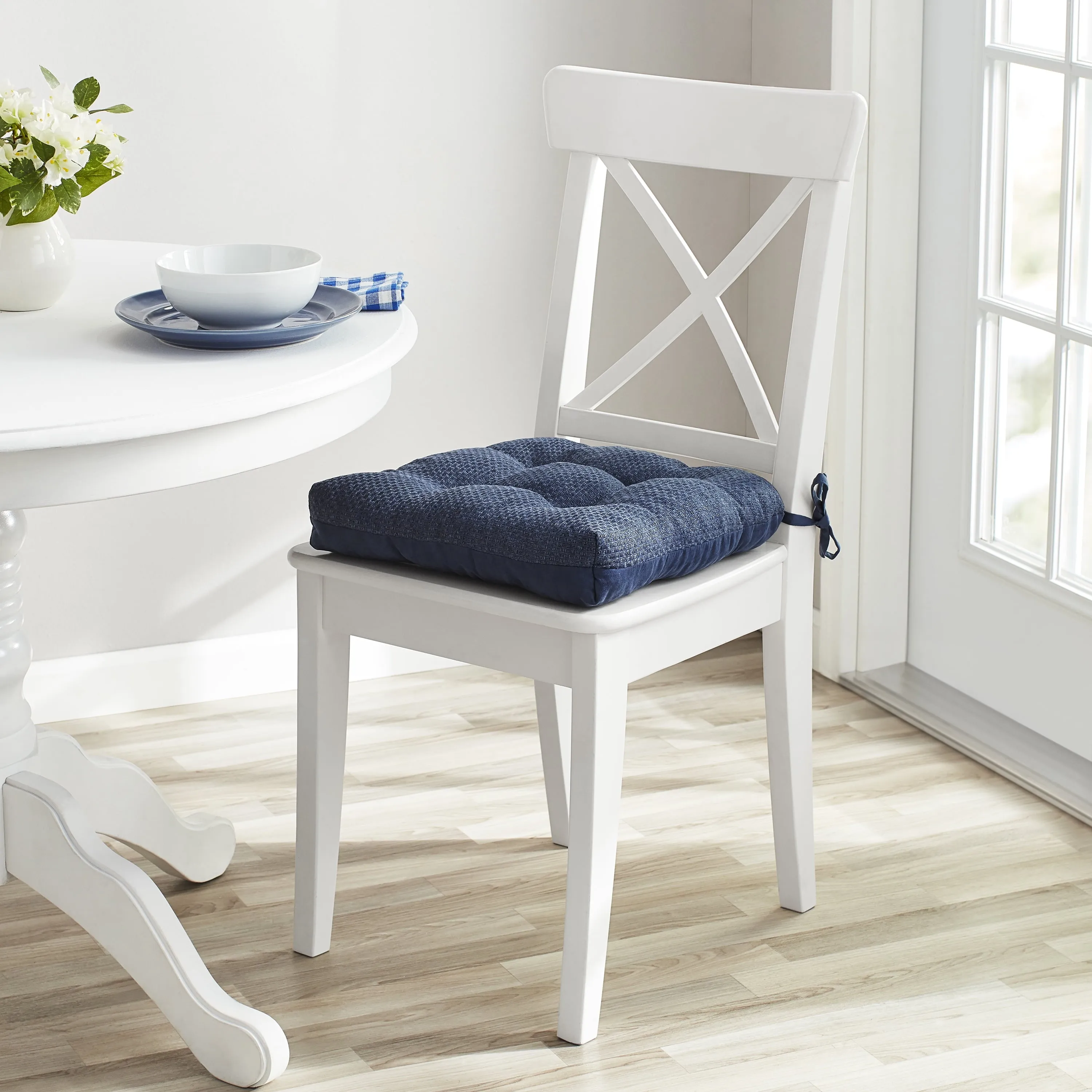 Shredded Memory Foam Chair Cushion, 16" X 14.5", Washed Indigo, Single