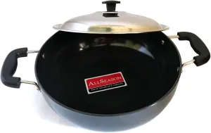 SHRIYA Hard Anodised Kadai with Stainless Steel Lid Aluminium Non-Stick Deep Fry Pan for Cooking and Frying 2 Litre (3mm)
