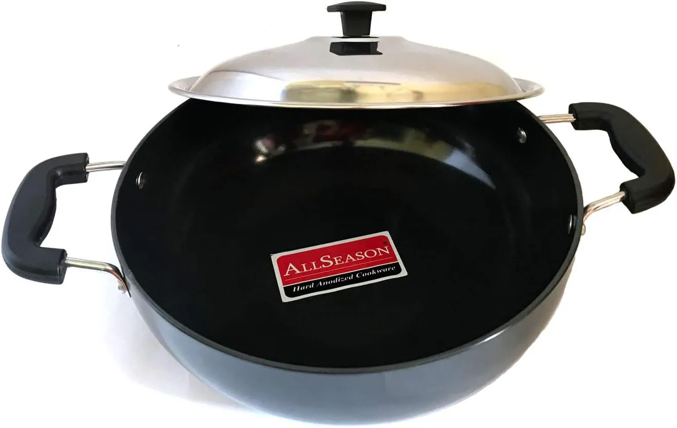 SHRIYA Hard Anodised Kadai with Stainless Steel Lid Aluminium Non-Stick Deep Fry Pan for Cooking and Frying 2 Litre (3mm)