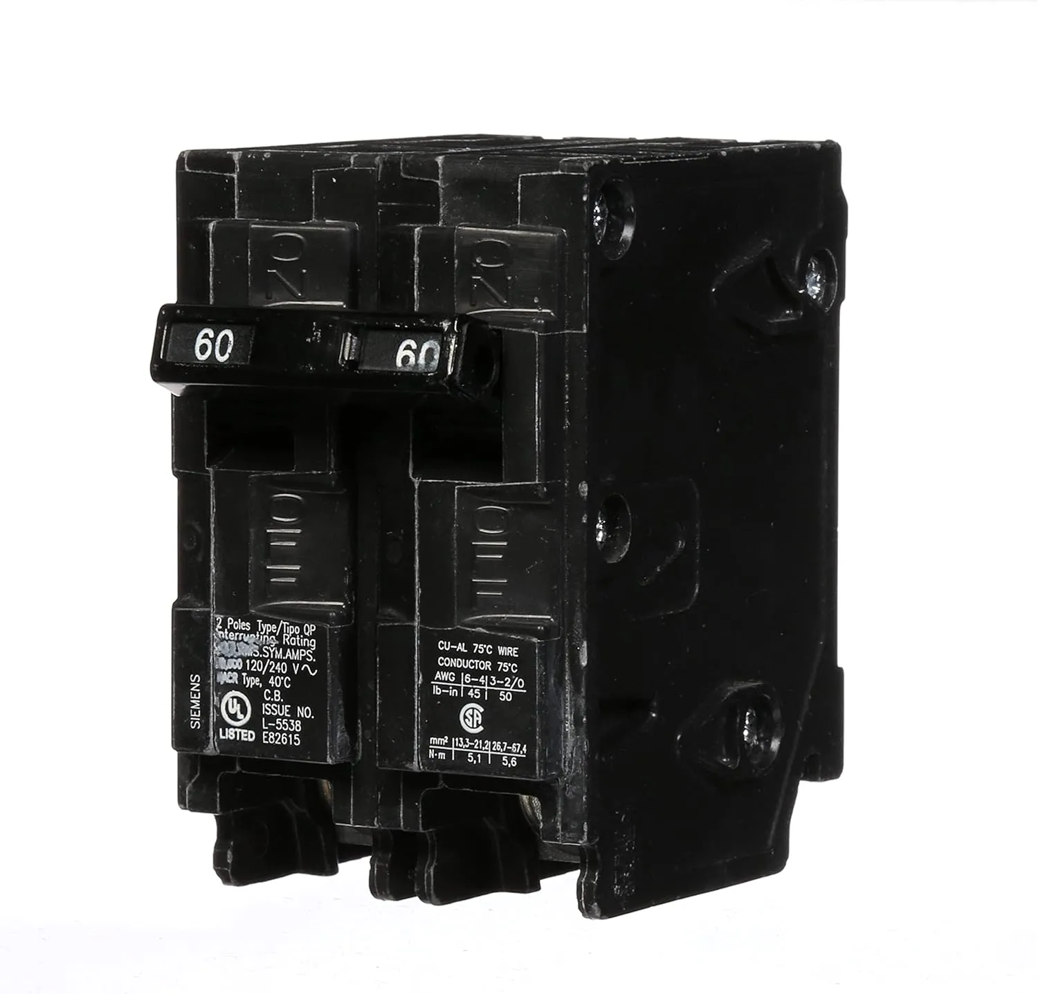 Siemens Q260 60-Amp Double Pole Type QP Circuit Breaker, Black