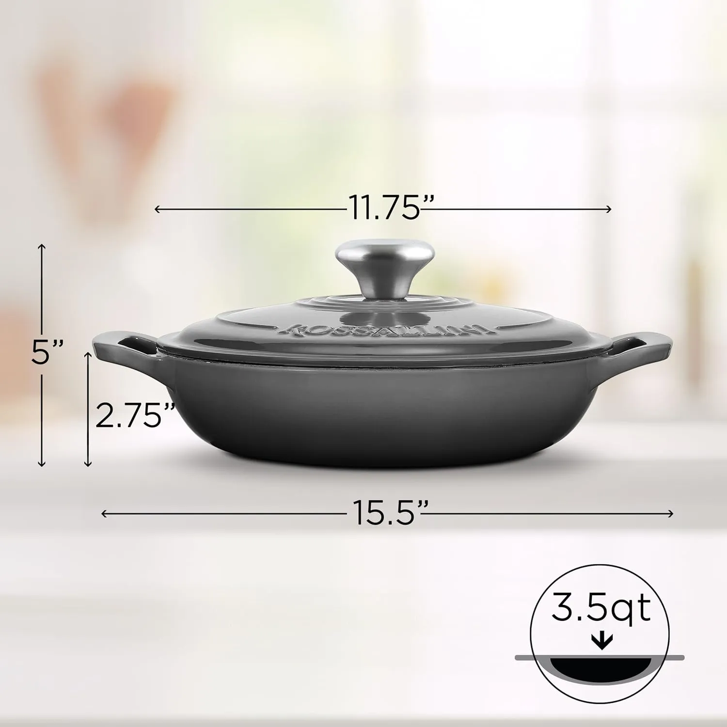 Signature Enameled Cast Iron Braiser, Non-Stick Serving Pot with Tight Fitting Lid for Perfect Roasting, Baking, Sauteing, Searing, and Pan Frying | 3.5Q (3.3L) - Oyster Grey