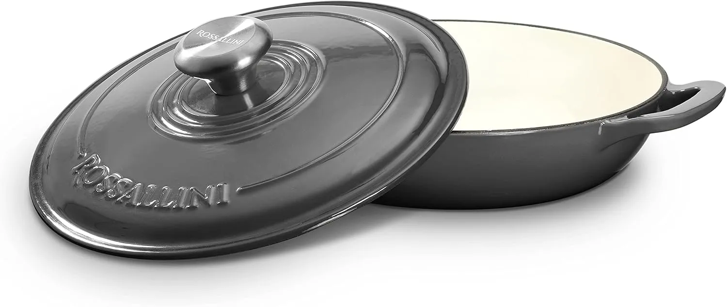 Signature Enameled Cast Iron Braiser, Non-Stick Serving Pot with Tight Fitting Lid for Perfect Roasting, Baking, Sauteing, Searing, and Pan Frying | 3.5Q (3.3L) - Oyster Grey