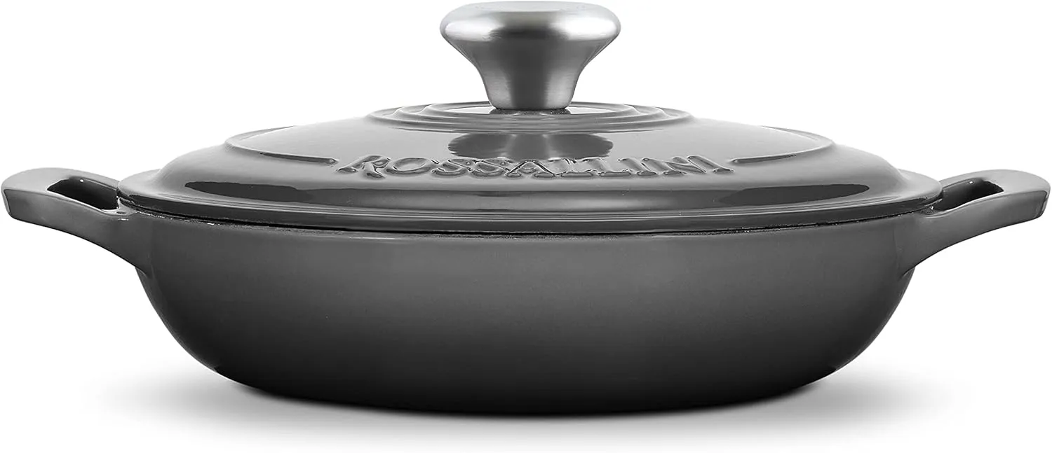 Signature Enameled Cast Iron Braiser, Non-Stick Serving Pot with Tight Fitting Lid for Perfect Roasting, Baking, Sauteing, Searing, and Pan Frying | 3.5Q (3.3L) - Oyster Grey