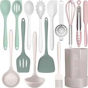 Silicone Cooking Utensils Set - 446°F Heat Resistant Silicone Kitchen Utensils,Spatula,Spoon, Kitchen Utensil Sets Gadgets Tools Set for Nonstick Cookware,Dishwasher Safe BPA FREE (Multicolor)