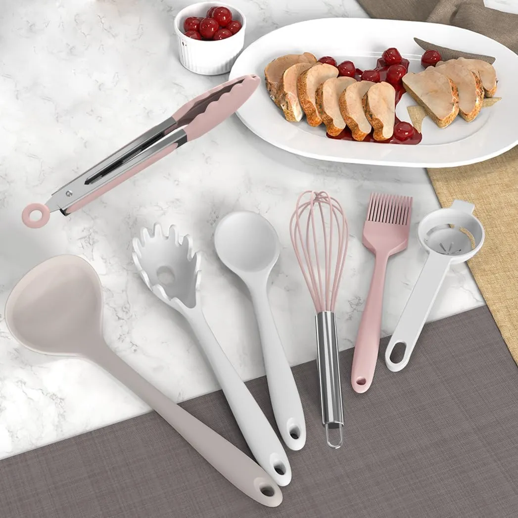 Silicone Cooking Utensils Set - 446°F Heat Resistant Silicone Kitchen Utensils,Spatula,Spoon, Kitchen Utensil Sets Gadgets Tools Set for Nonstick Cookware,Dishwasher Safe BPA FREE (Multicolor)