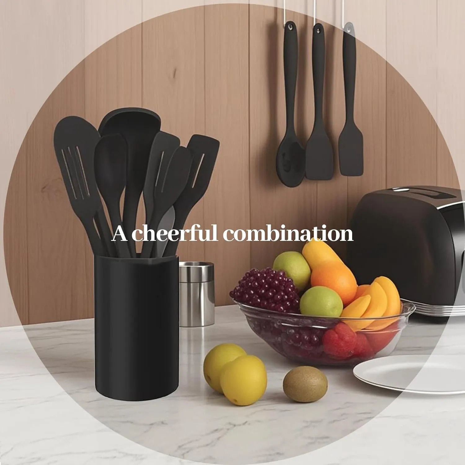 Silicone Cooking Utensils Set For Kitchen, Spoons Spatula Spatulas Accessories, Baking Heat Resistant Cookware De Home, Black Rubber New Apartment Decor, Plastic Nonstick Turner Tool（Silicone ）