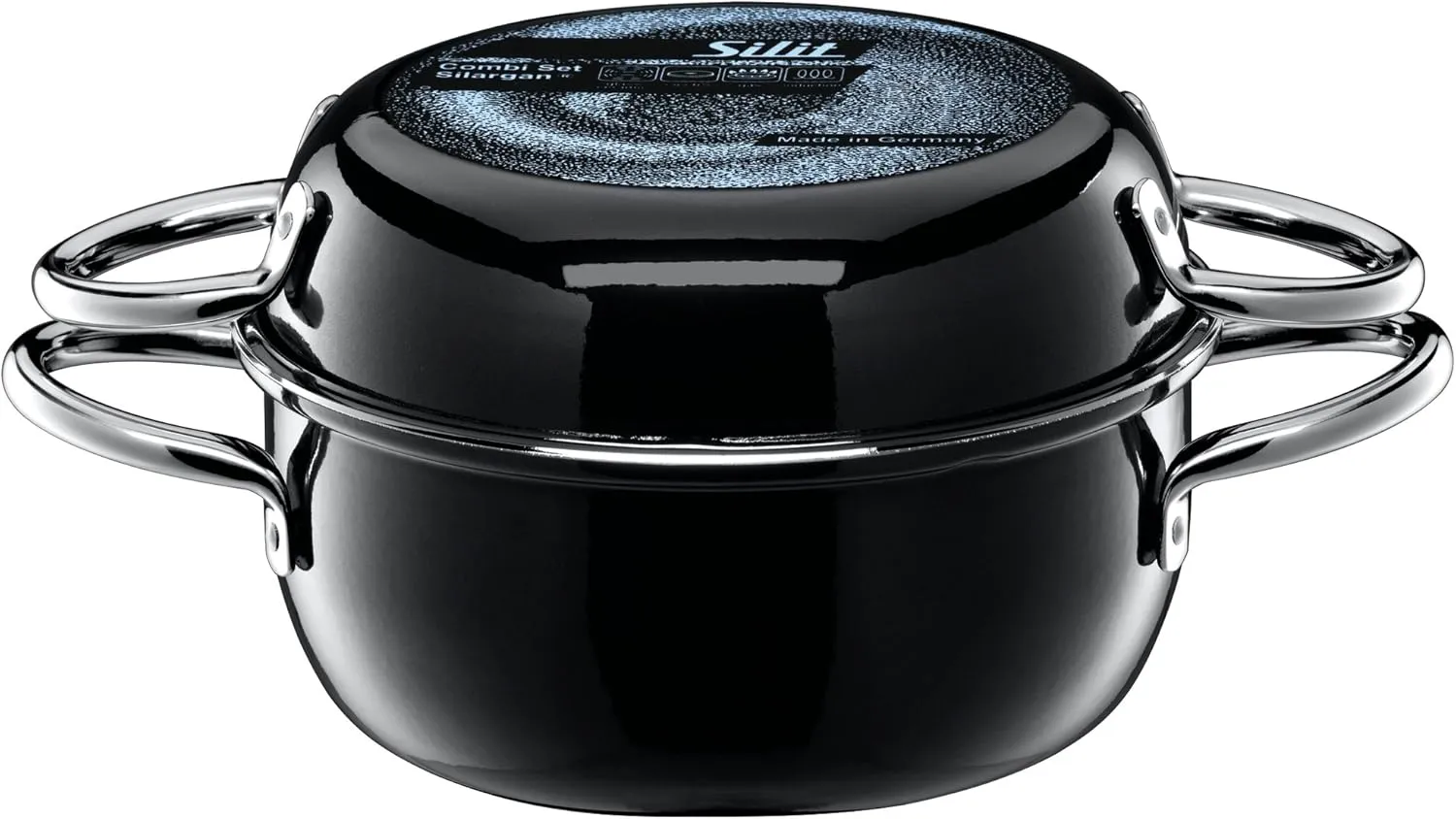 Silit Pot Set 2-Piece Combiset Black Pouring Rim Made in Germany Metal Lid Silargan® Functional Ceramic Suitable for Induction Hobs Dishwasher-Safe