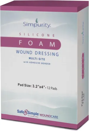 Simpurity Silicone Foam Dressing with Border -5"x8" Individual Thick Pads- Waterproof Foam Wound Dressing with Adhesive Border - Silicone Hydrocolloid Wound Dressing - Foam Adhesive Sterile Dressing