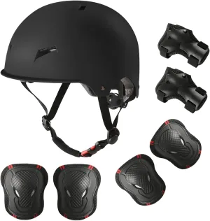 Skateboard Bike Helmet for Adults Adjustable Knee Elbow Pads Wrist Guards Protective Gear Helmets Set Teens for Bicycle Cycling Skate Scooter Bicycle Helmet