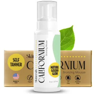 Skinerals Organic Self Tanner Mousse, Streak-Free & Long-Lasting Sunless Self Tanning Foam, Express Fake Tan for Face and Body, 8 Oz, Californium
