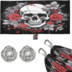 Skull Flower Camping Hammock, Single Portable Hammocks with Tree Straps & Attached Carry Bag, 330Lbs Capacity Perfect for Outside Indoor Hiking Beach Backpack Travel