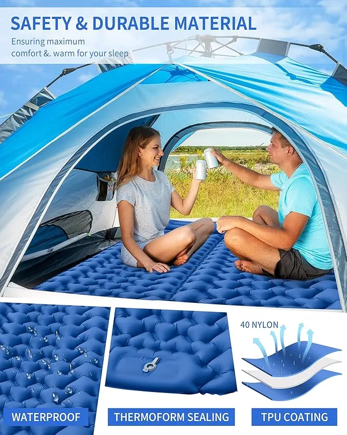 Sleeping Pad for Camping 78''X28'', Camping Sleeping Pad with Pillow Built-in Pump, Camping Air Mattress for Backpacking, Traveling ‎Navy Blue