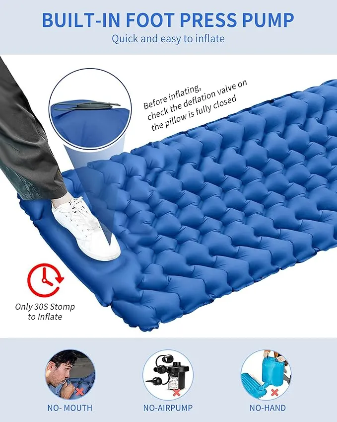 Sleeping Pad for Camping 78''X28'', Camping Sleeping Pad with Pillow Built-in Pump, Camping Air Mattress for Backpacking, Traveling ‎Navy Blue