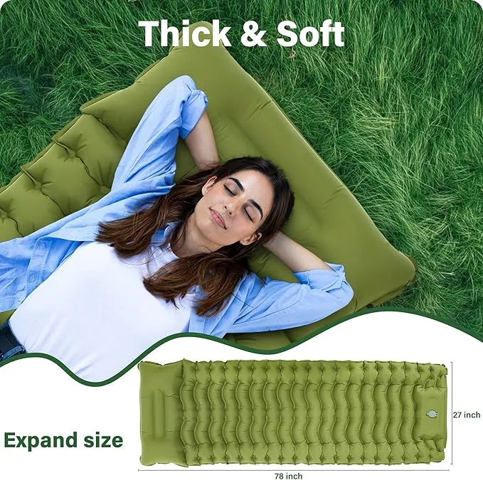 Sleeping Pad for Camping, Self Inflating Ultra Lightweight Sleeping Pad Backpacking Air Mattress Camping Mat with Pillow, Built-in Foot Pump Protable Sleeping Pads for Camping Tent 78x27 Inch