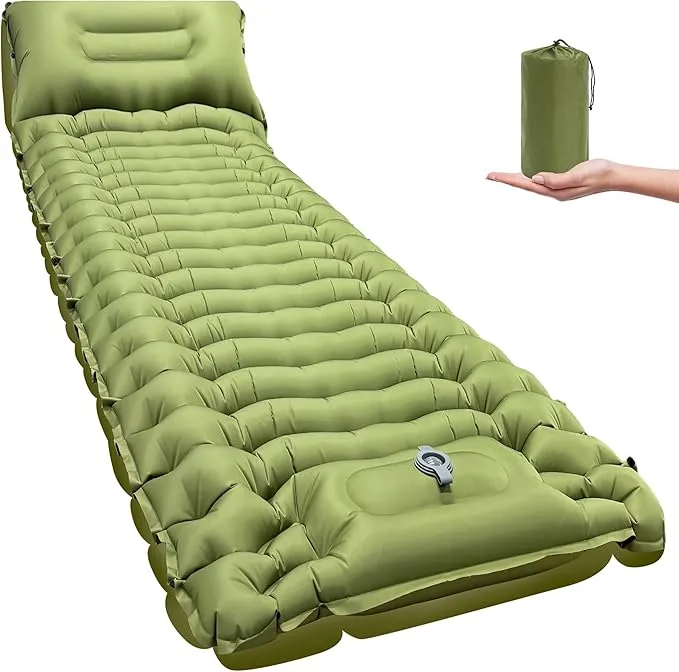 Sleeping Pad for Camping, Self Inflating Ultra Lightweight Sleeping Pad Backpacking Air Mattress Camping Mat with Pillow, Built-in Foot Pump Protable Sleeping Pads for Camping Tent 78x27 Inch