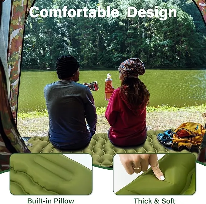 Sleeping Pad for Camping, Self Inflating Ultra Lightweight Sleeping Pad Backpacking Air Mattress Camping Mat with Pillow, Built-in Foot Pump Protable Sleeping Pads for Camping Tent 78x27 Inch