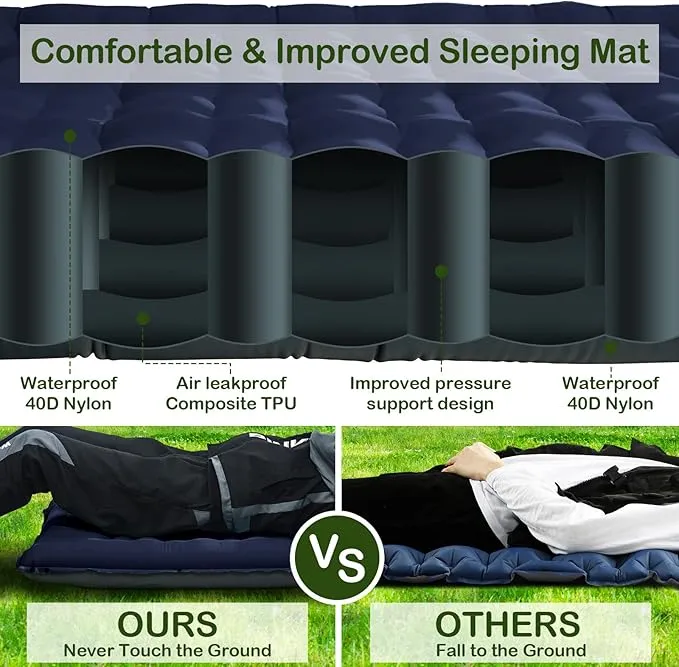 Sleeping Pad for Camping, Thick 4.7 Inch Ultralight Inflatable Sleeping Mat with Built-in Pump,Portable Air Mattress with Pillow for Camping, Backpacking, Hiking,Tent,Dark Blue
