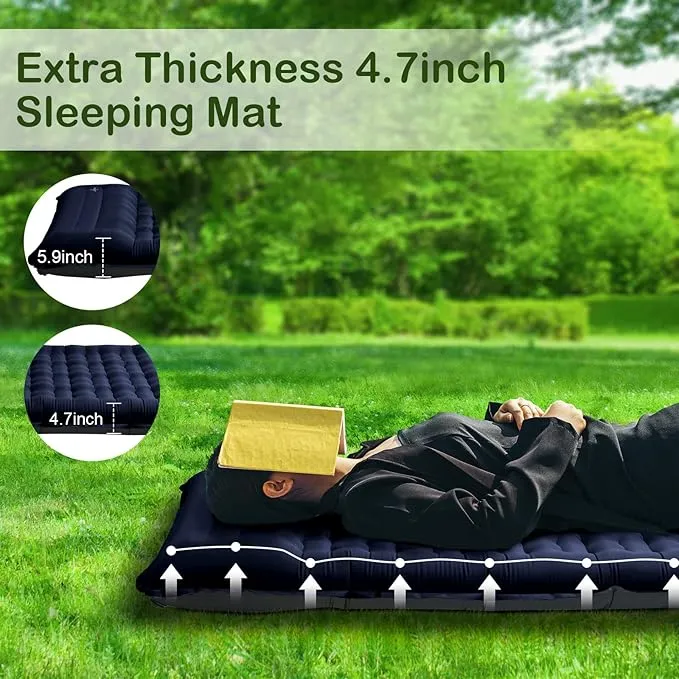 Sleeping Pad for Camping, Thick 4.7 Inch Ultralight Inflatable Sleeping Mat with Built-in Pump,Portable Air Mattress with Pillow for Camping, Backpacking, Hiking,Tent,Dark Blue