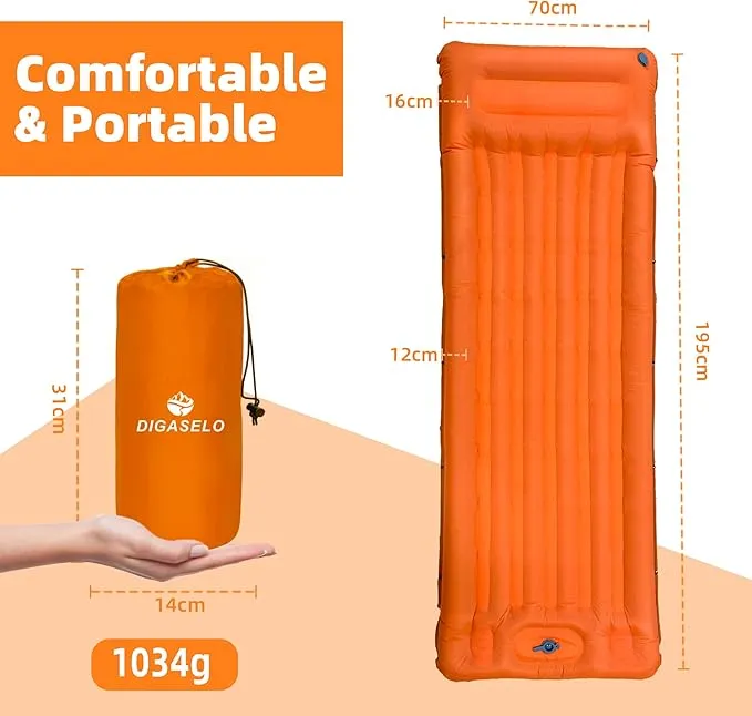 Sleeping Pad for Camping, Ultralight Inflatable Sleeping Mat with Built-in Foot Pump, Upgraded 50D Nylon Durable Camping Air Mattress, Suitable for Camping, Fishing, self Driving Tours