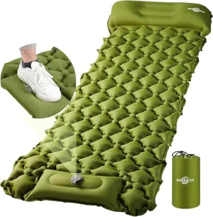 Sleeping Pad Ultralight Inflatable Sleeping Pad for Camping, 80''X25'', Built-in Pump, Ultimate for Camping, Hiking - Airpad, Carry Bag, Repair Kit - Compact & Lightweight Air Mattress（Green）