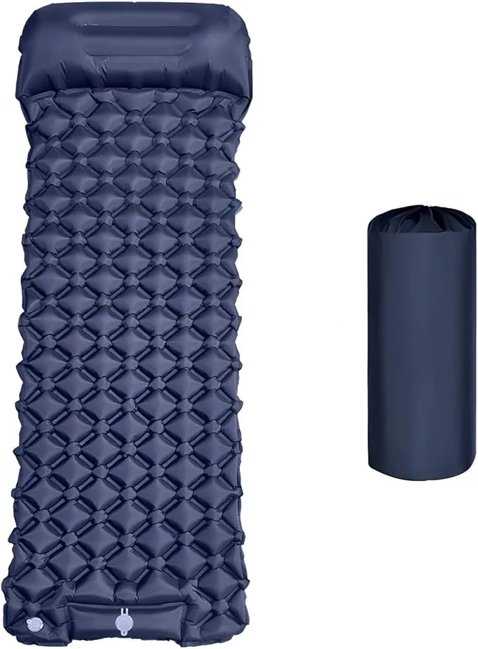 Sleeping Pads for Camping,Ultralight Inflatable Sleeping Pad for Camping with Pillow,Built-in Pump,Waterproof Nylon foror Camping, Backpacking, Hiking, Tent Mattress (Dark Blue)