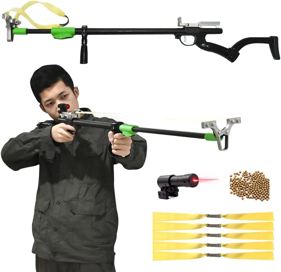 slingshots for Adults, Professional Slingshot Rifle for Hunting Telescopic Rod Laser Slingshot with 5 Replacement Bands, high Power Slingshot Catapult for Competition Practice