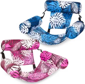 SLOOSH Inflatable Pool Floats Adult,2 Packs Floating Lounge Chairs,Blow up Pool Noodles for Adult Heavy Duty,Floating Chair for Party Summer Water Beach Lake Fun,Tropical Leaves-Pink,Blue
