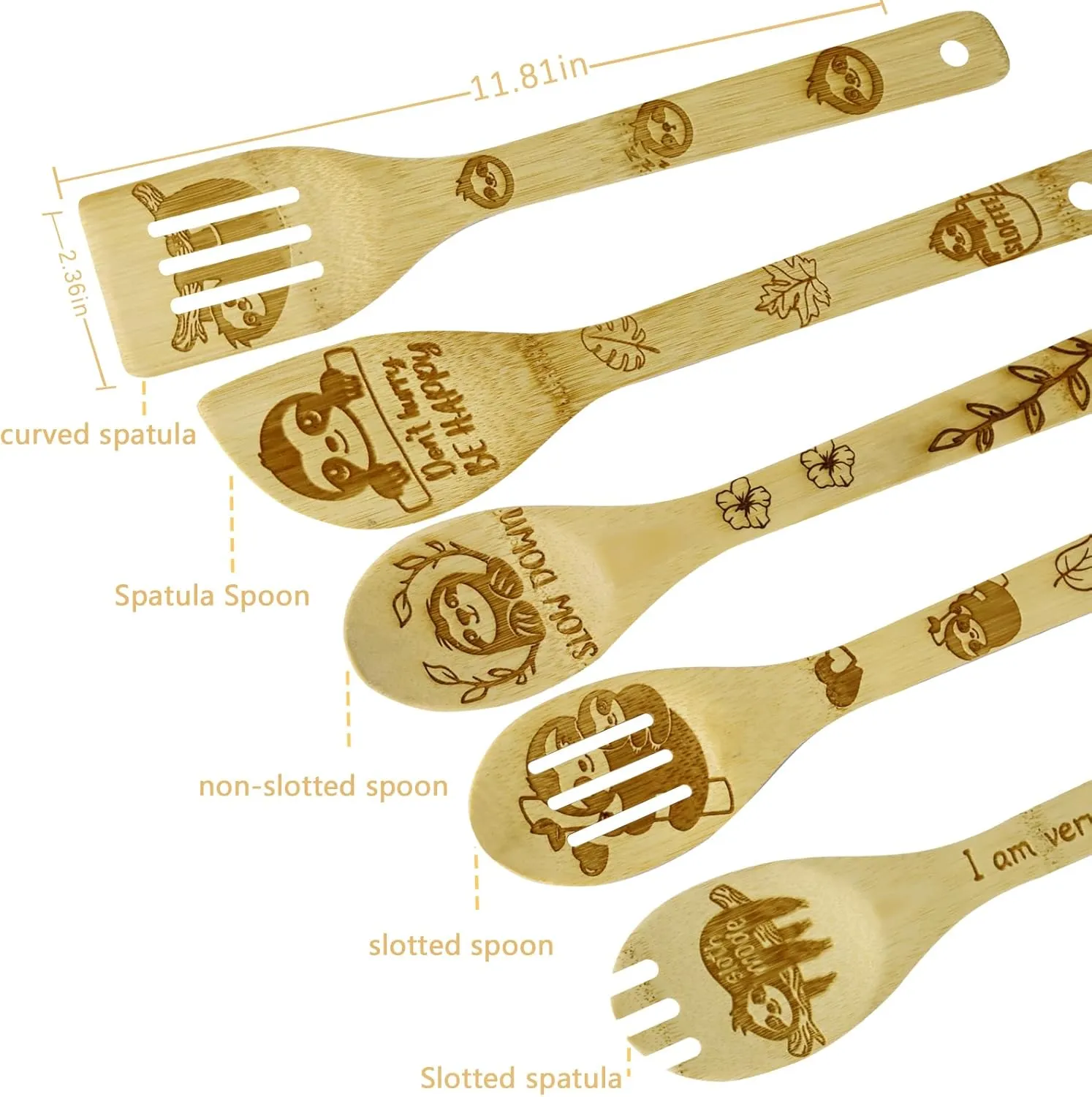 Sloth Gifts for Women, Kitchen Cooking Utensils Set include Unique Bamboo Cooking Spoons Apron, Personalized Christmas Mother's Day Housewarming Gift Idea for Mom